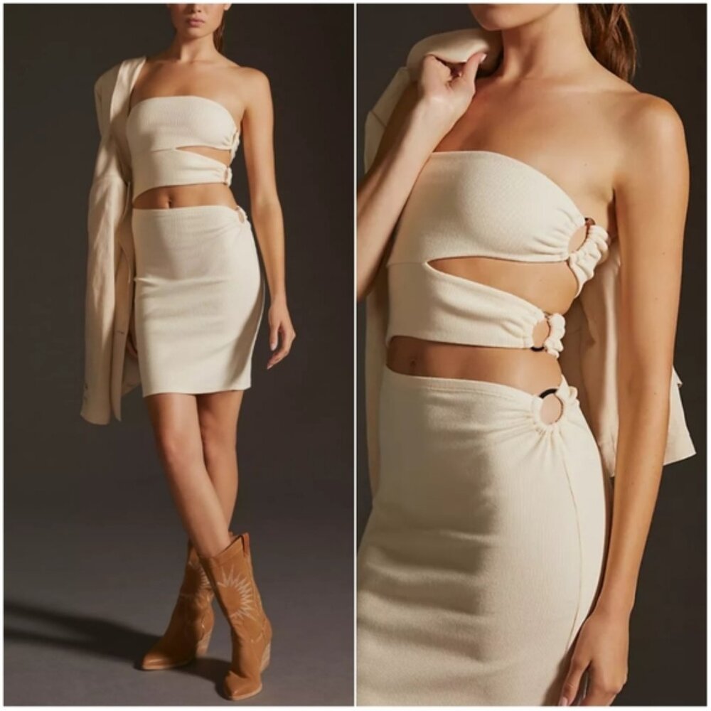 Anthropologie Bordeaux Strapless Cutout Dress Cream Plus Size 3X NWT